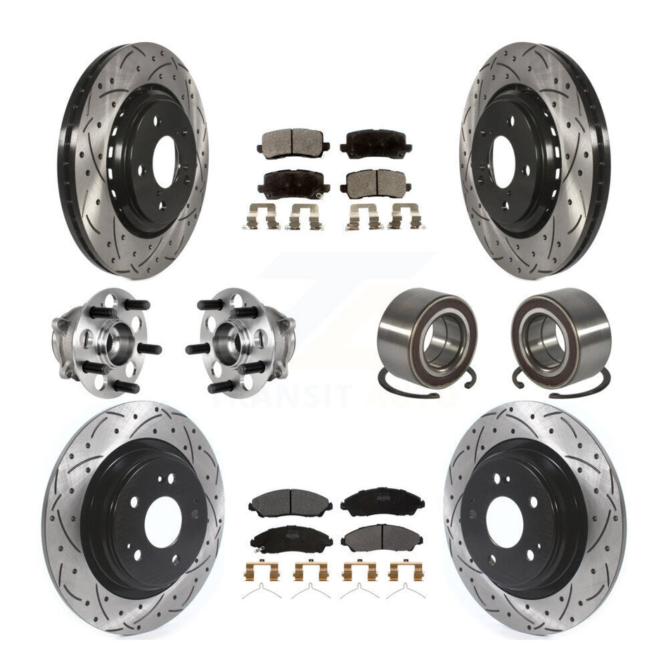 Front Rear Hub Bearing Assembly Coated Disc Brake Rotor And Pads Kit (10Pc) For Acura MDX KBB-128243