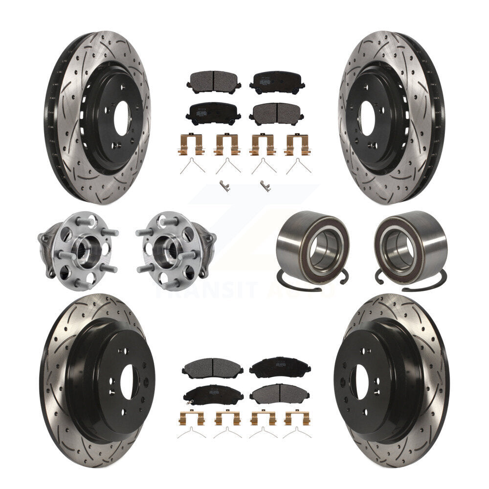 Front Rear Hub Bearing Coated Disc Brake Rotor Pad Kit (10Pc) For 2014-2016 Acura MDX AWD KBB-128244