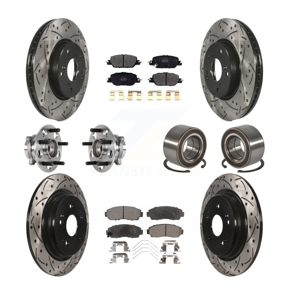 Front Rear Hub Bearing Assembly Coated Disc Brake Rotor And Pad Kit (10Pc) For Honda CR-V KBB-128247