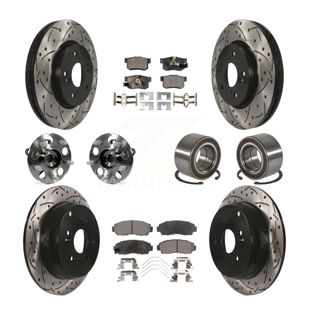 Front Rear Hub Bearing Coated Brake Rotor And Pad Kit (10Pc) For 2012-2016 Honda CR-V AWD KBB-128248