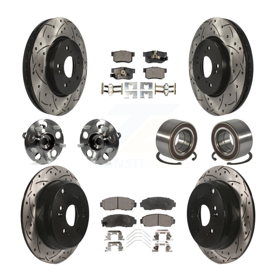 Front Rear Hub Bearing Coated Brake Rotor And Pad Kit (10Pc) For 2012-2016 Honda CR-V AWD KBB-128248