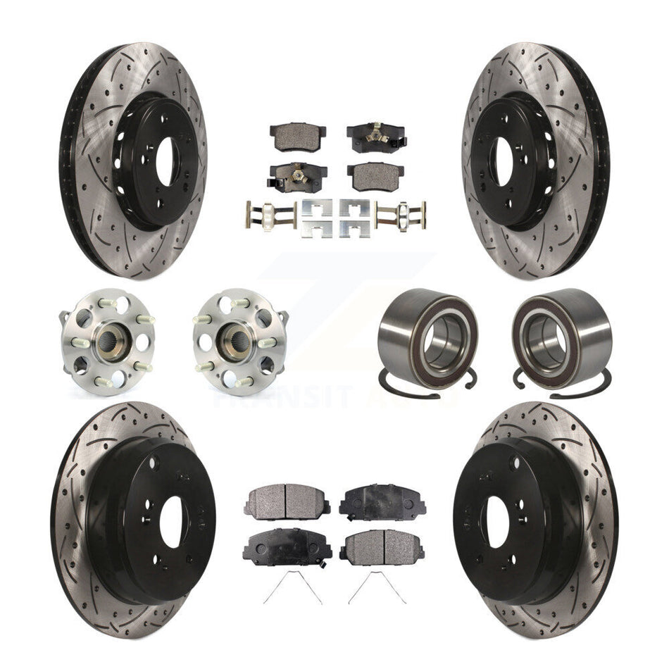 Front Rear Hub Bearing Coated Disc Brake Rotor Pad Kit (10Pc) For 2017-2018 Acura RDX AWD KBB-128251
