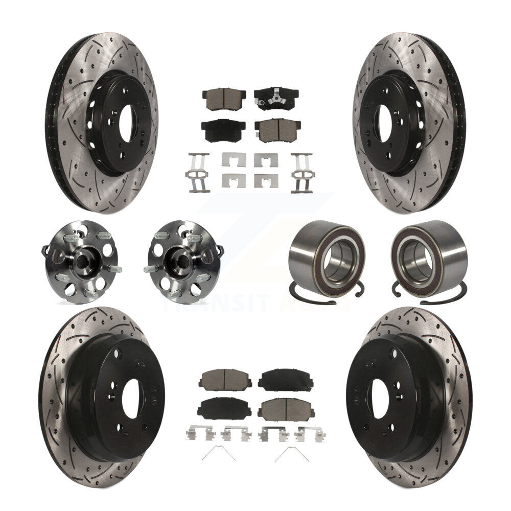 Front Rear Hub Bearing Coated Disc Brake Rotor Pad Kit (10Pc) For 2013-2016 Acura RDX AWD KBB-128252
