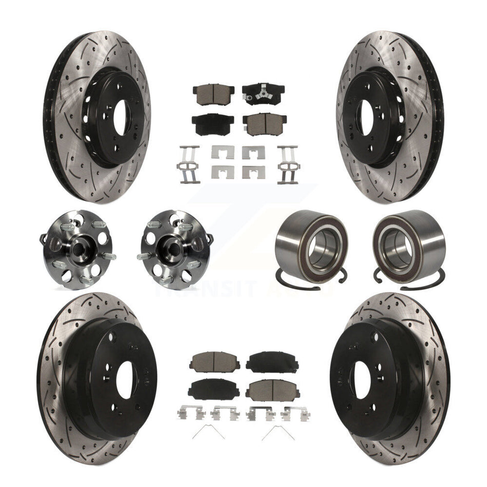 Front Rear Hub Bearing Coated Disc Brake Rotor Pad Kit (10Pc) For 2013-2016 Acura RDX AWD KBB-128252