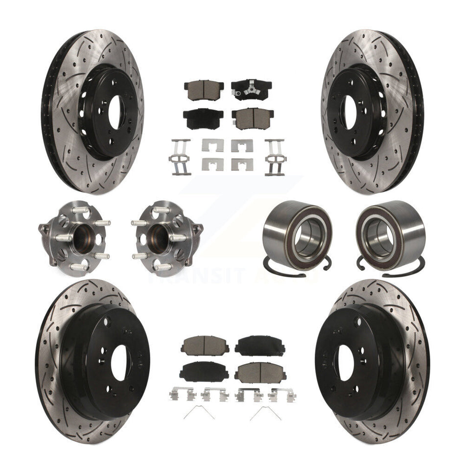 Front Rear Hub Bearing Coated Disc Brake Rotor Pad Kit (10Pc) For 2013-2018 Acura RDX FWD KBB-128253