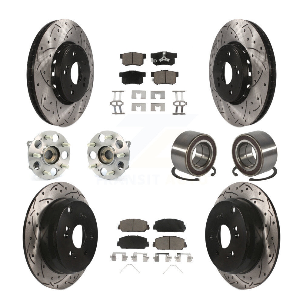 Front Rear Hub Bearing Coated Disc Brake Rotor Pad Kit (10Pc) For 2017-2018 Acura RDX AWD KBB-128254