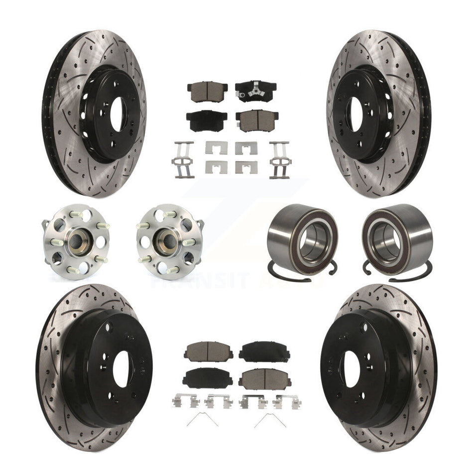 Front Rear Hub Bearing Coated Disc Brake Rotor Pad Kit (10Pc) For 2017-2018 Acura RDX AWD KBB-128254