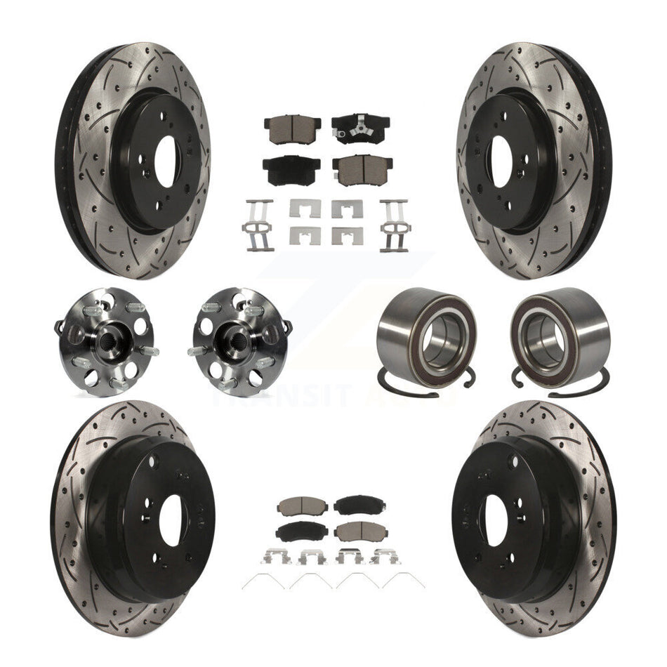 Front Rear Hub Bearing Coated Brake Rotor And Pad Kit (10Pc) For 2012-2016 Honda CR-V AWD KBB-128255