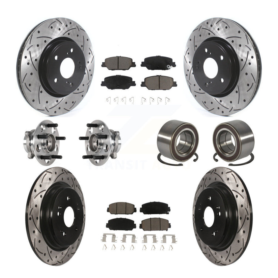 Front Rear Hub Bearing Coated Disc Brake Rotor And Ceramic Pads Kit (10Pc) For Honda CR-V KBB-128257
