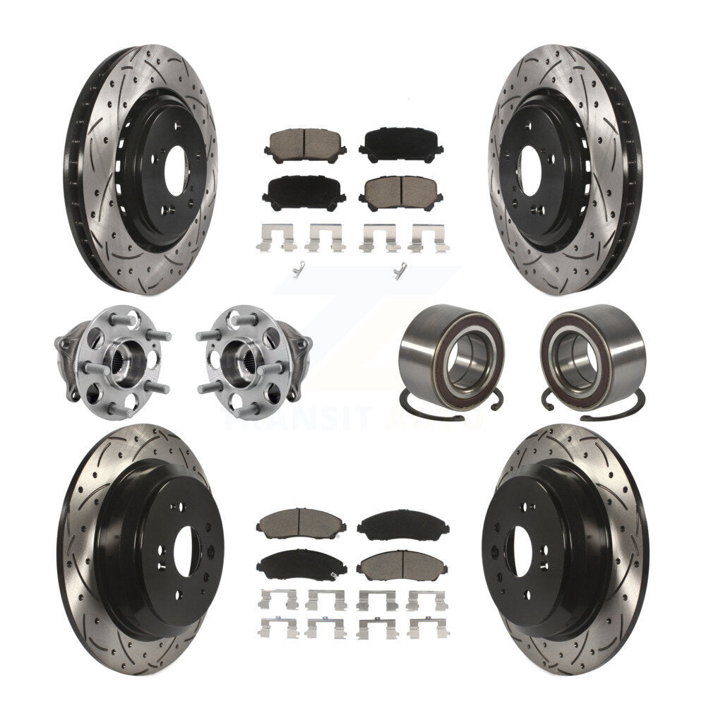 Front Rear Hub Bearing Coated Disc Brake Rotor Pad Kit (10Pc) For 2014-2016 Acura MDX AWD KBB-128259