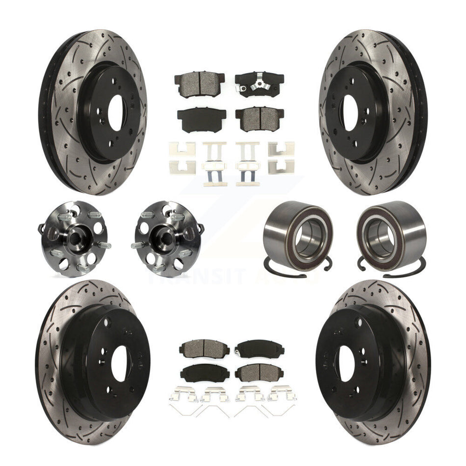 Front Rear Hub Bearing Coated Brake Rotor And Pad Kit (10Pc) For 2012-2016 Honda CR-V AWD KBB-128264