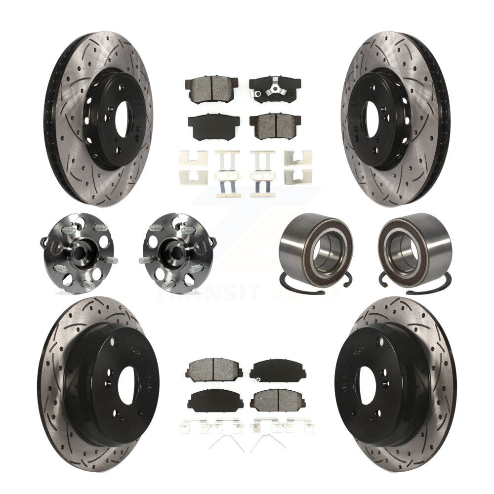 Front Rear Hub Bearing Coated Disc Brake Rotor Pad Kit (10Pc) For 2013-2016 Acura RDX AWD KBB-128265