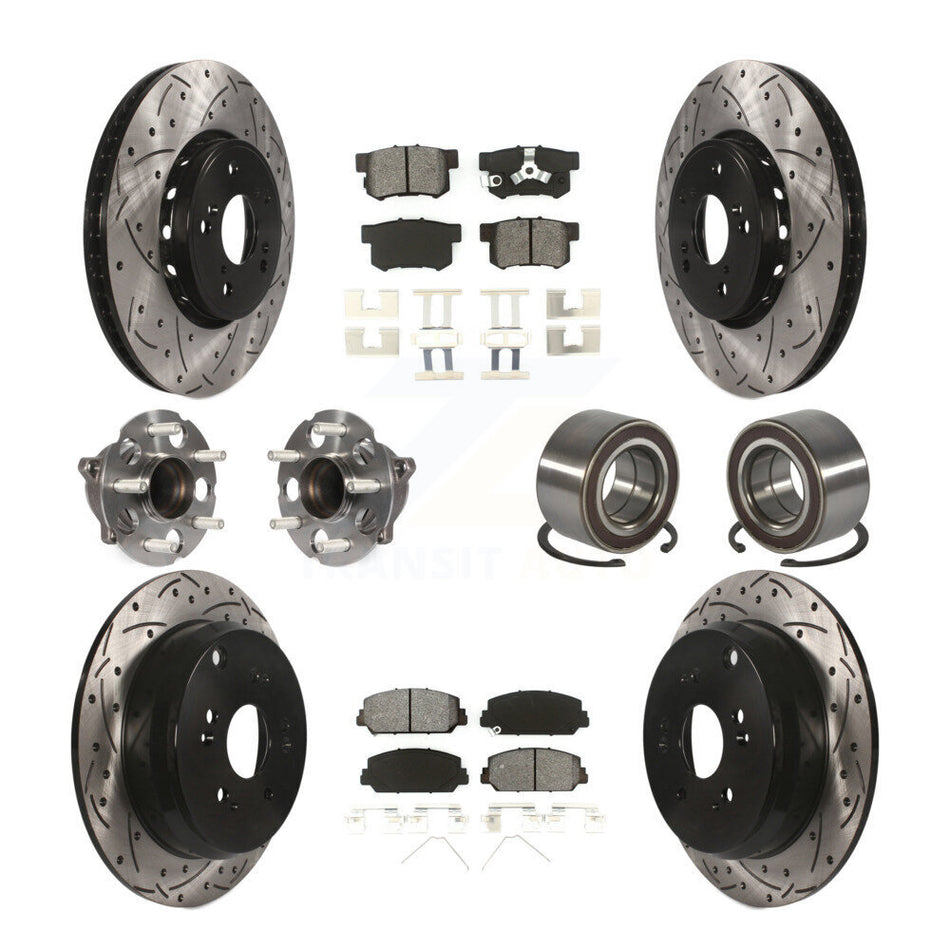 Front Rear Hub Bearing Coated Disc Brake Rotor Pad Kit (10Pc) For 2013-2018 Acura RDX FWD KBB-128266