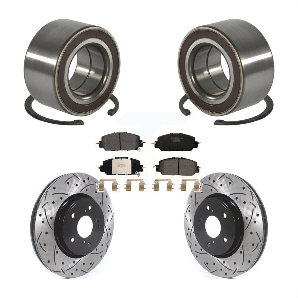 Front Wheel Bearing Coated Drilled Slotted Disc Brake Rotors And Pads Kit For Honda CR-V KBB-128270