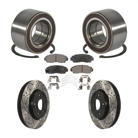 Front Wheel Bearing Coated Drilled Slot Brake Rotor Pads Kit For 2012-2016 Honda CR-V AWD KBB-128280