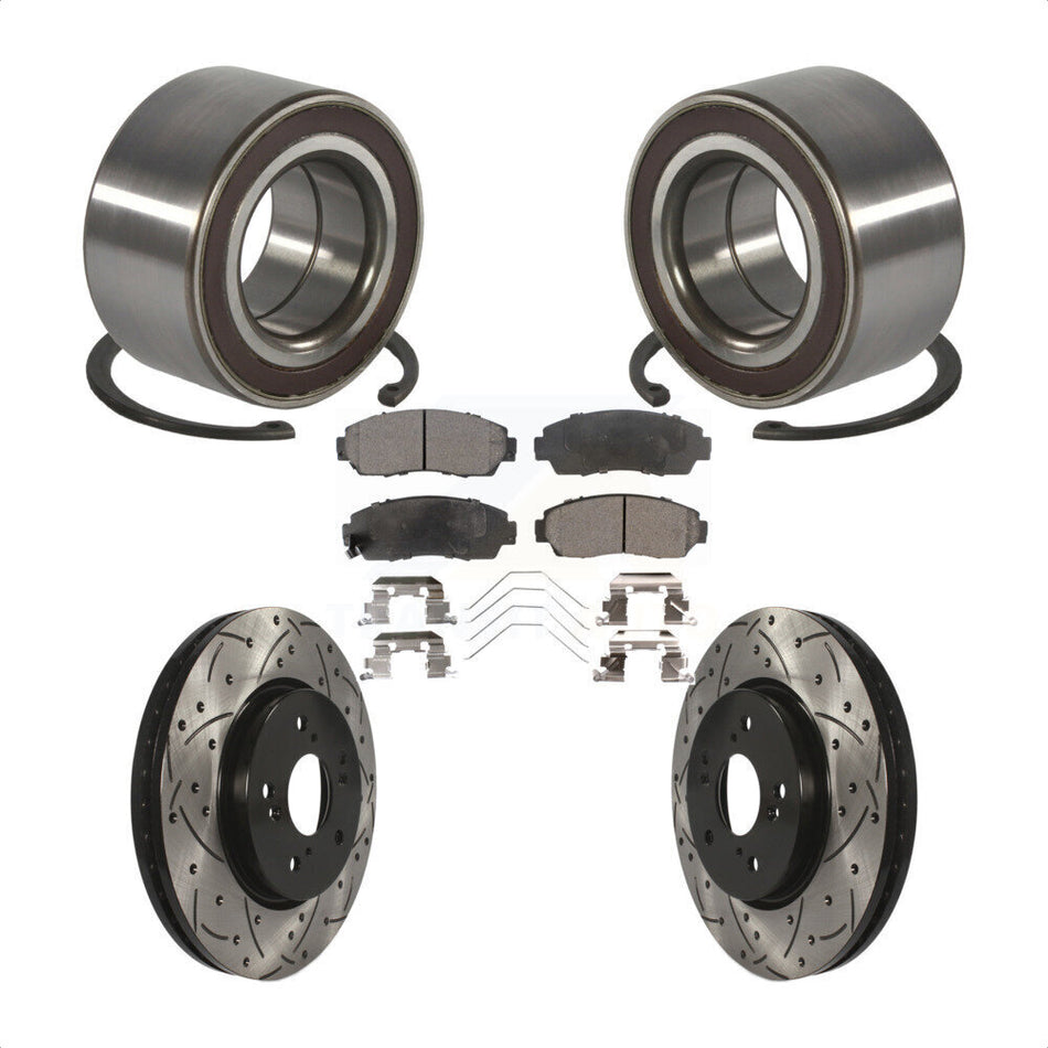 Front Wheel Bearing Coated Drilled Slot Brake Rotor Pads Kit For 2012-2016 Honda CR-V AWD KBB-128280