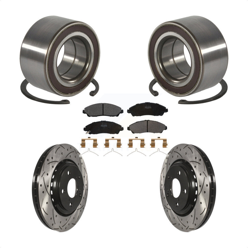 Front Wheel Bearing Coated Drilled Slotted Brake Rotor Pads Kit For Honda Pilot Acura MDX KBB-128282