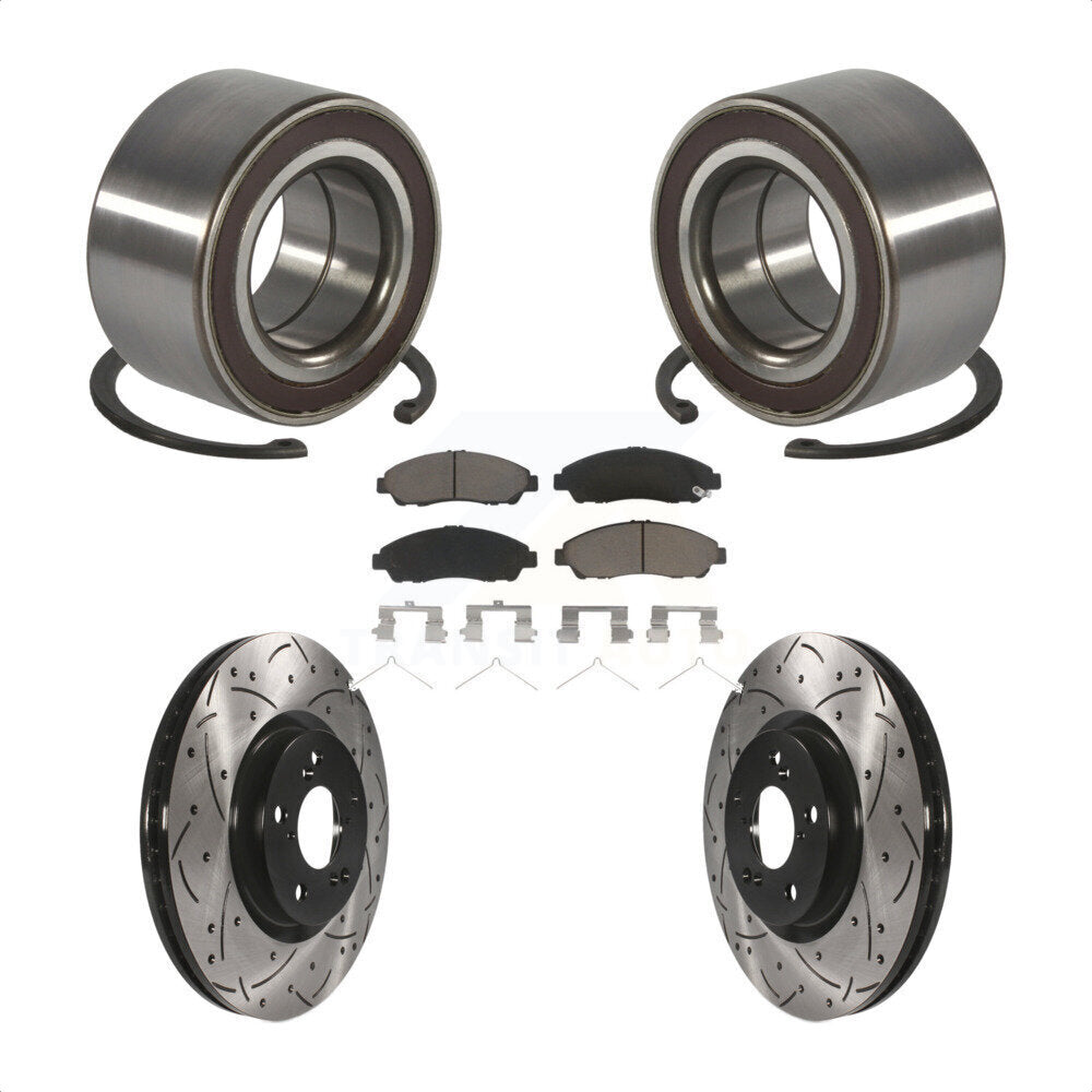 Front Wheel Bearing Coat Drill Slot Brake Rotor Pad Kit For Acura RLX Sport Hybrid SH-AWD KBB-128285