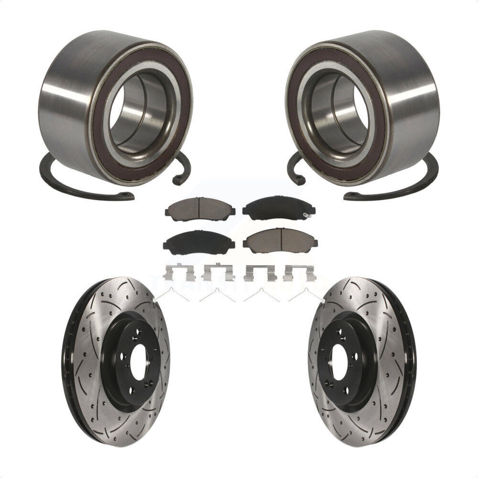 Front Wheel Bearing Coat Drill Slot Brake Rotor Pad Kit For Acura RLX Sport Hybrid SH-AWD KBB-128285