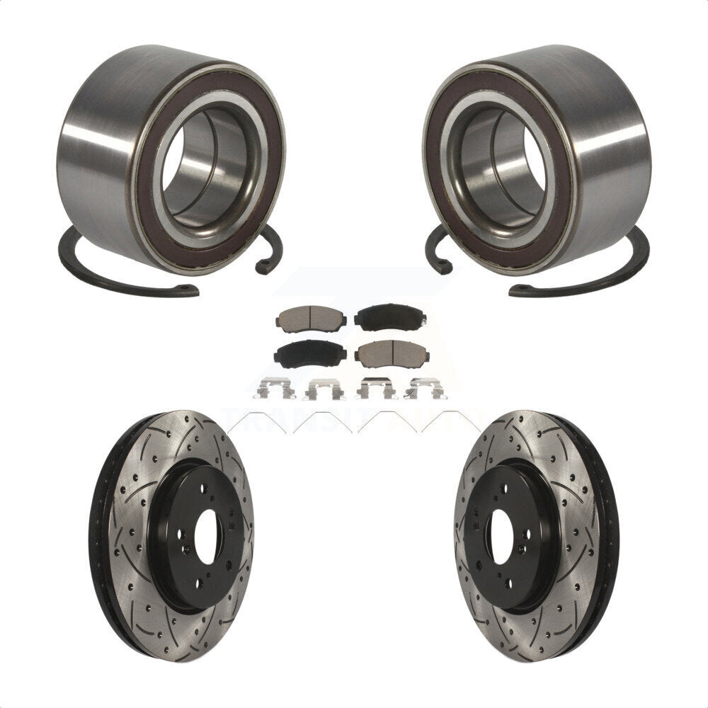 Front Wheel Bearing Coated Drilled Slot Brake Rotor Pads Kit For 2012-2016 Honda CR-V AWD KBB-128286