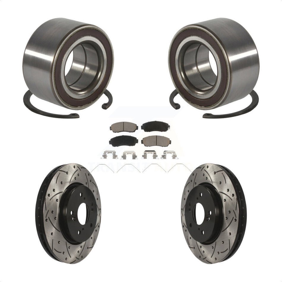 Front Wheel Bearing Coated Drilled Slot Brake Rotor Pads Kit For 2012-2016 Honda CR-V AWD KBB-128286