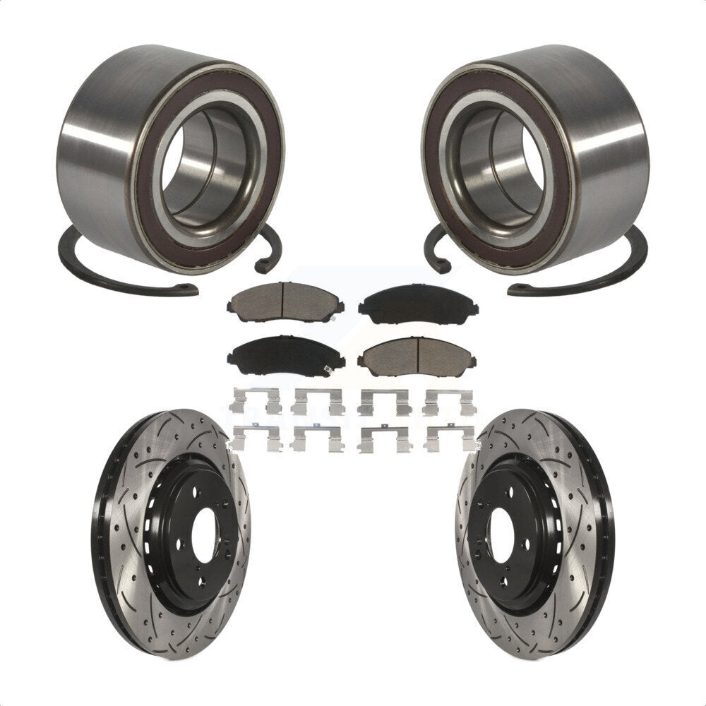 Front Wheel Bearing Coated Drilled Slotted Brake Rotor Pads Kit For Honda Pilot Acura MDX KBB-128290