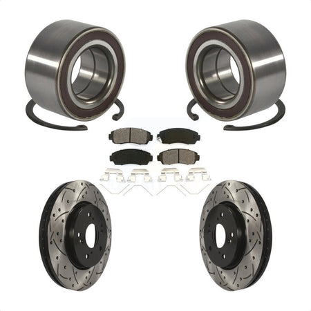 Front Wheel Bearing Coated Drilled Slot Brake Rotor Pads Kit For 2012-2016 Honda CR-V AWD KBB-128291