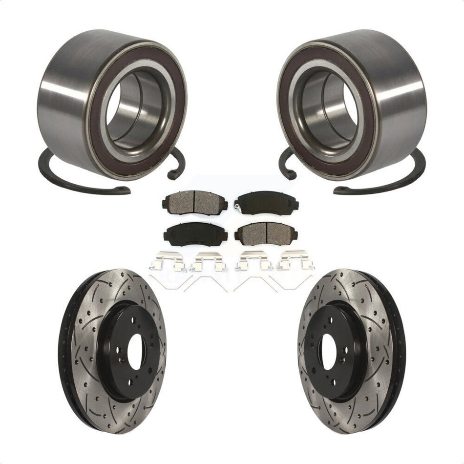 Front Wheel Bearing Coated Drilled Slot Brake Rotor Pads Kit For 2012-2016 Honda CR-V AWD KBB-128291