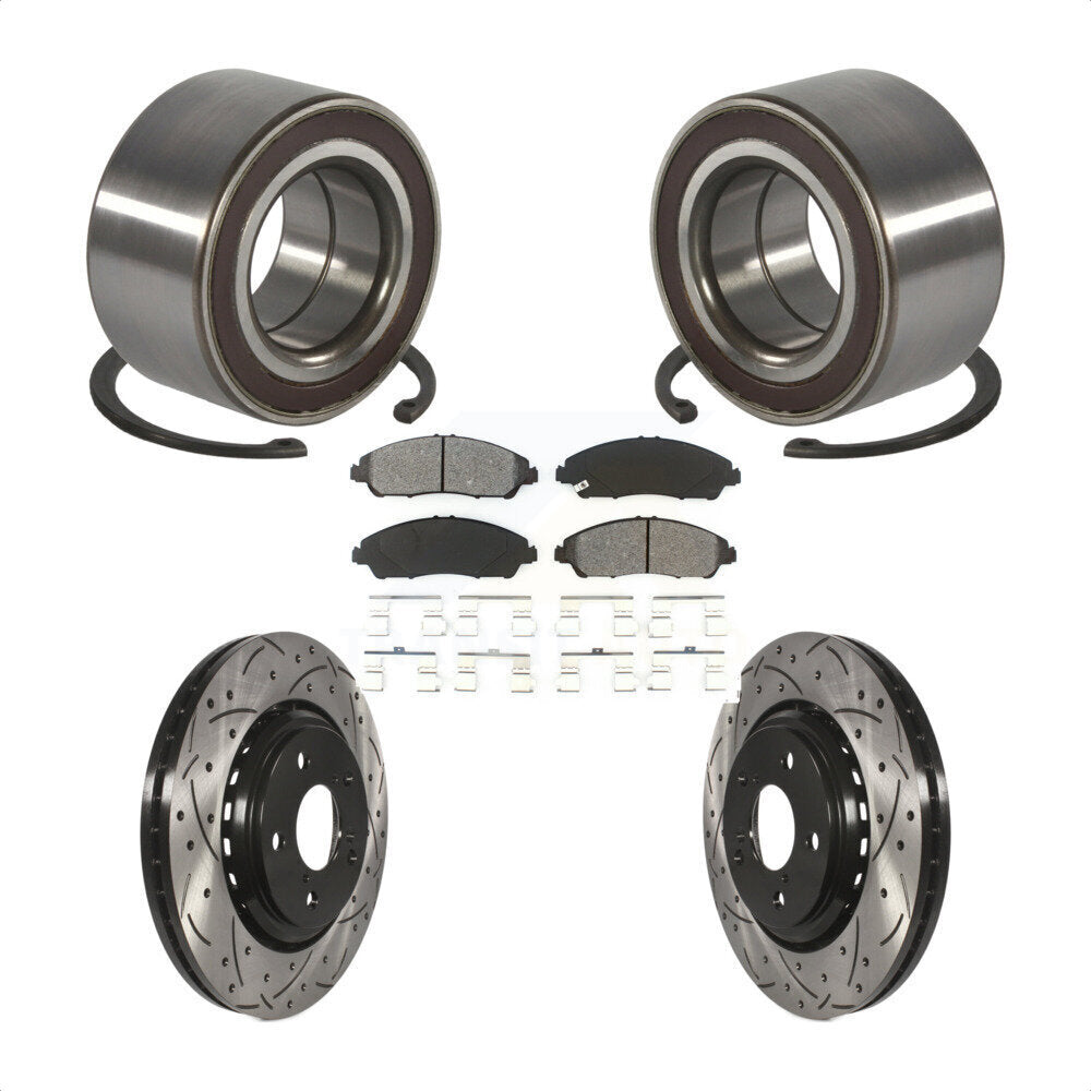 Front Wheel Bearing Coated Drilled Slotted Brake Rotor Pads Kit For Honda Pilot Acura MDX KBB-128295