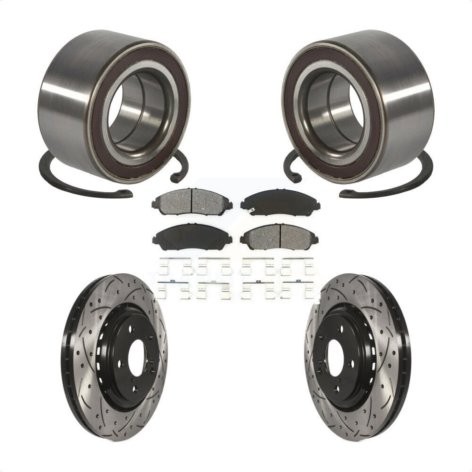 Front Wheel Bearing Coated Drilled Slotted Brake Rotor Pads Kit For Honda Pilot Acura MDX KBB-128295