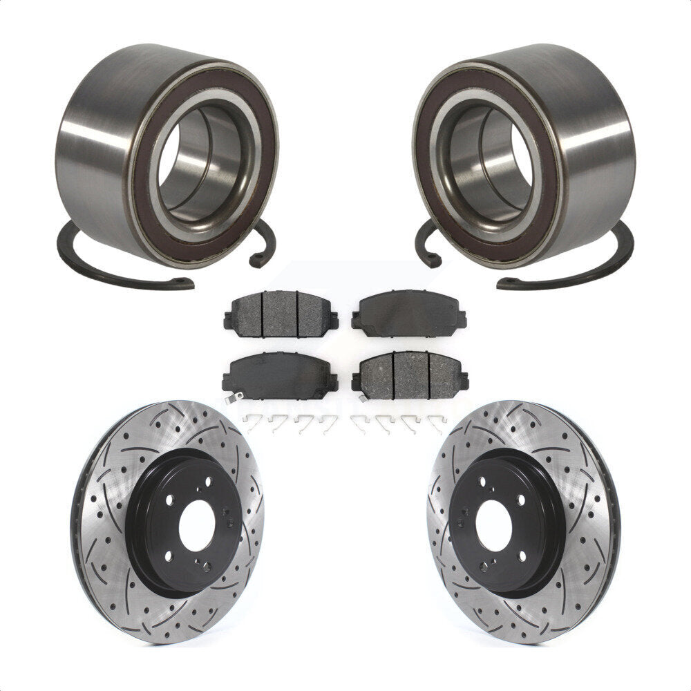 Front Wheel Bearing Coated Drilled Slotted Disc Brake Rotors And Pads Kit For Honda CR-V KBB-128296