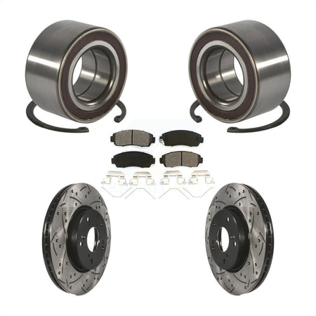 Front Wheel Bearing Coated Drilled Slotted Disc Brake Rotors And Pads Kit For Honda CR-V KBB-128297