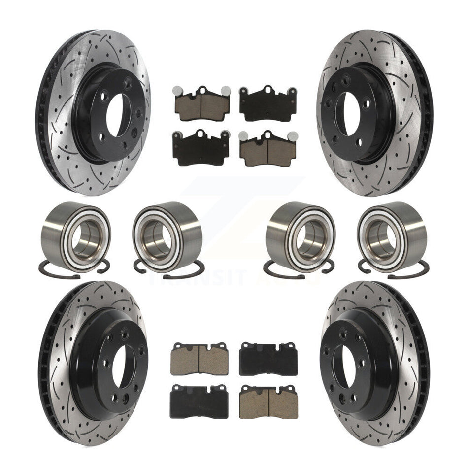 Front Rear Bearings Coated Disc Brake Rotors And Pads Kit (10Pc) For Volkswagen Touareg KBB-128313