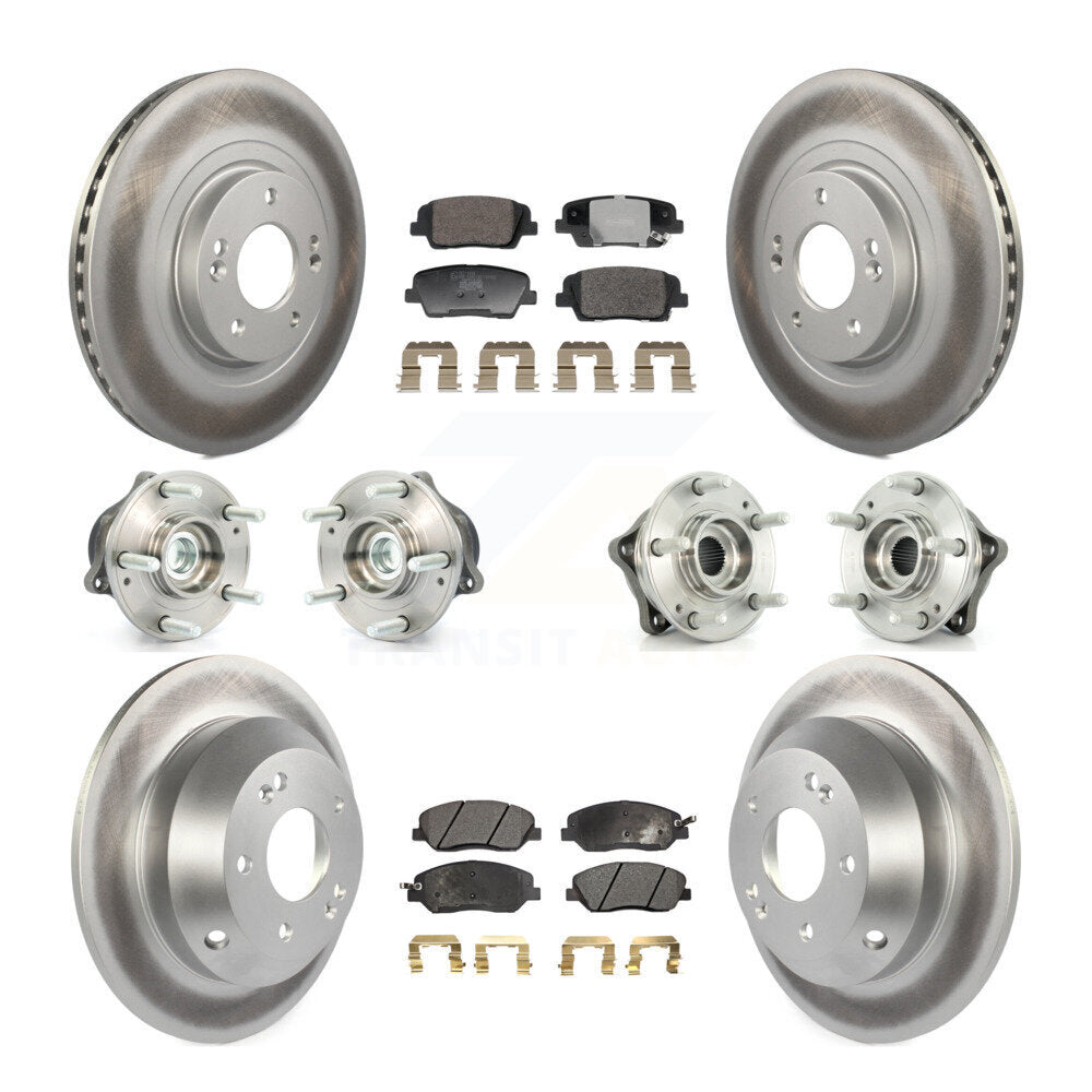 Front Rear Hub Bearing Coated Disc Brake Rotor And Pad Kit (10Pc) For Hyundai Santa Fe XL KBB-128376