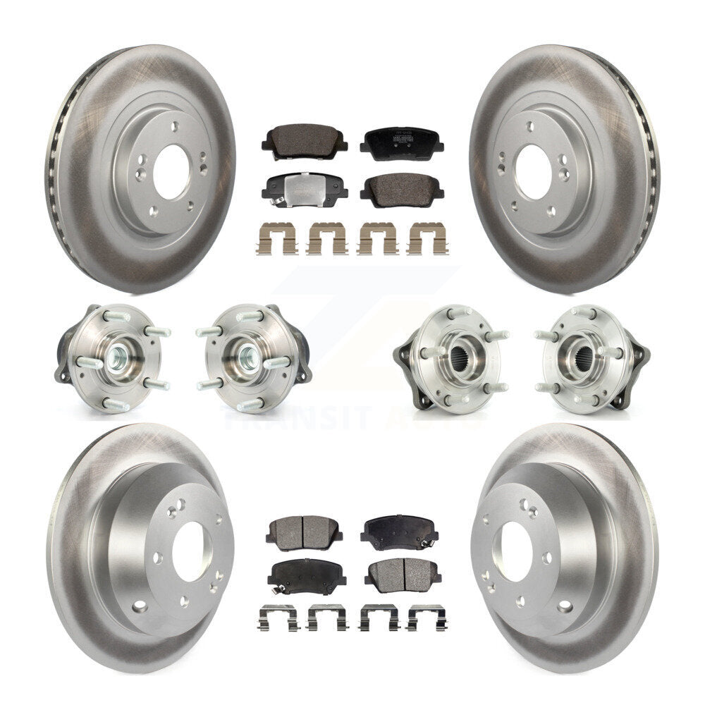Front Rear Hub Bearing Coated Brake Rotor & Pad Kit (10Pc) For Hyundai Santa Fe Sport Kia KBB-128443