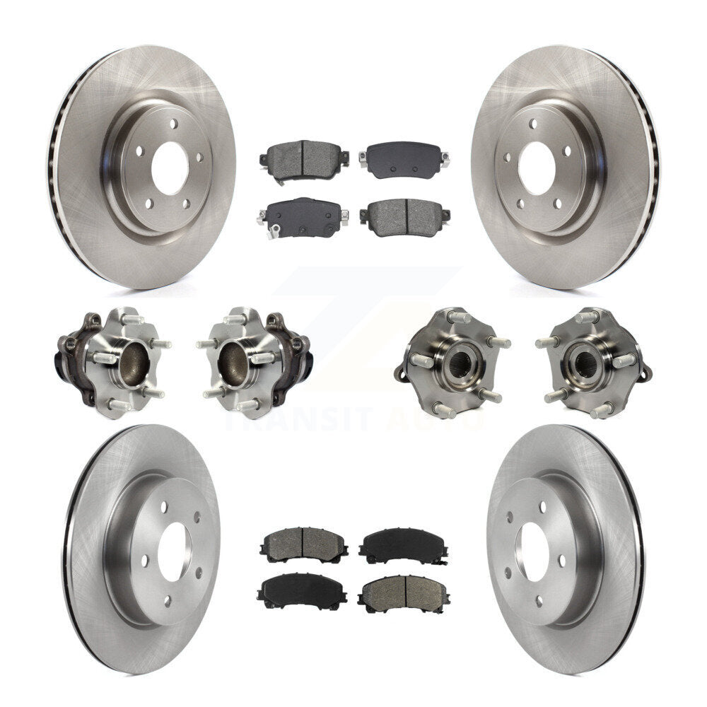 Front Rear Hub Bearing Disc Brake Rotor And Semi-Metallic Pad Kit (10Pc) For Nissan Rogue KBB-128563