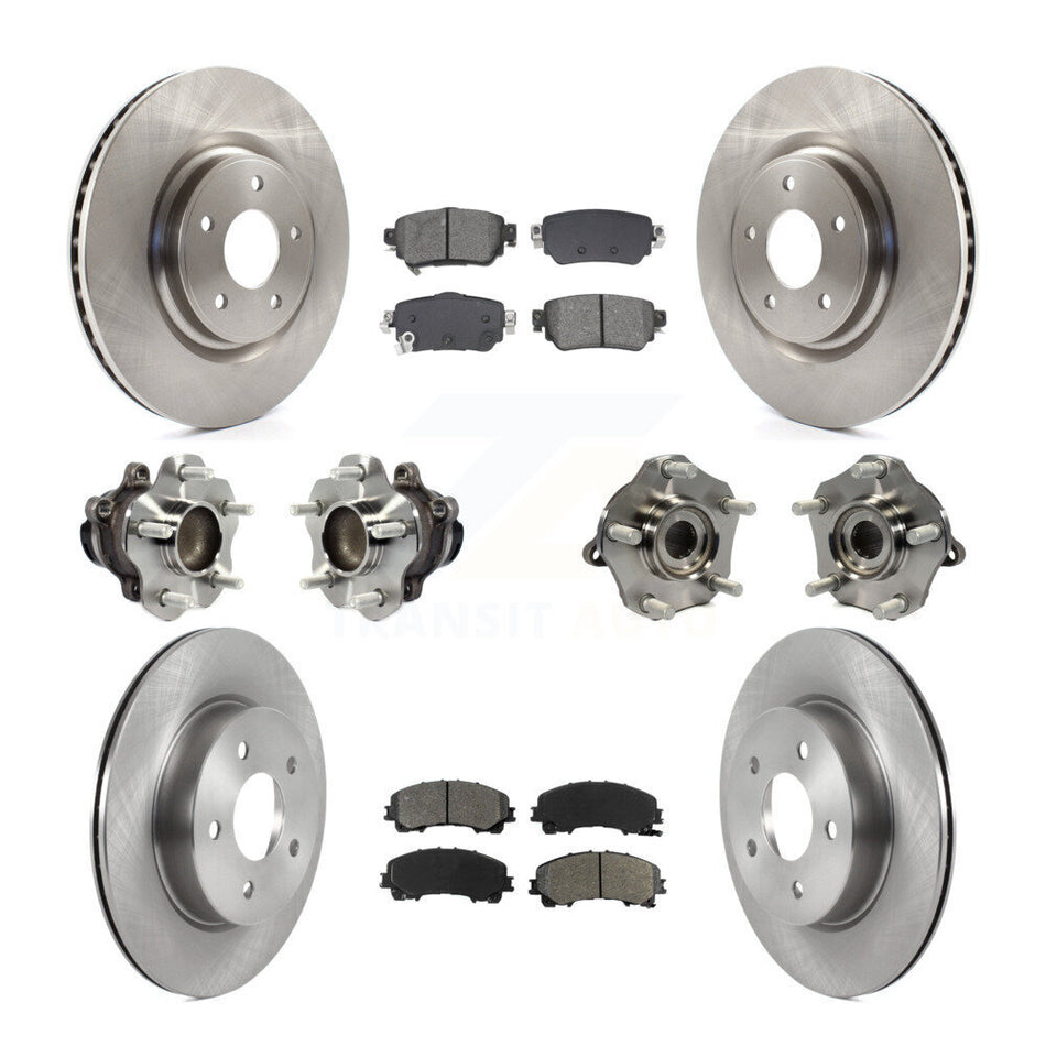 Front Rear Hub Bearing Disc Brake Rotor And Semi-Metallic Pad Kit (10Pc) For Nissan Rogue KBB-128563