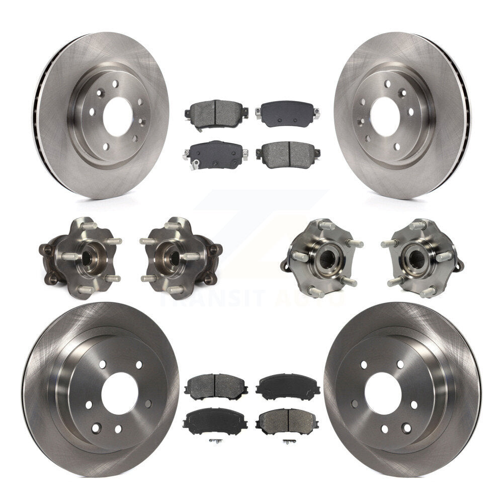 Front Rear Hub Bearing Brake Rotor Pads Kit (10Pc) For 2019 Nissan Rogue Sport S with AWD KBB-128564