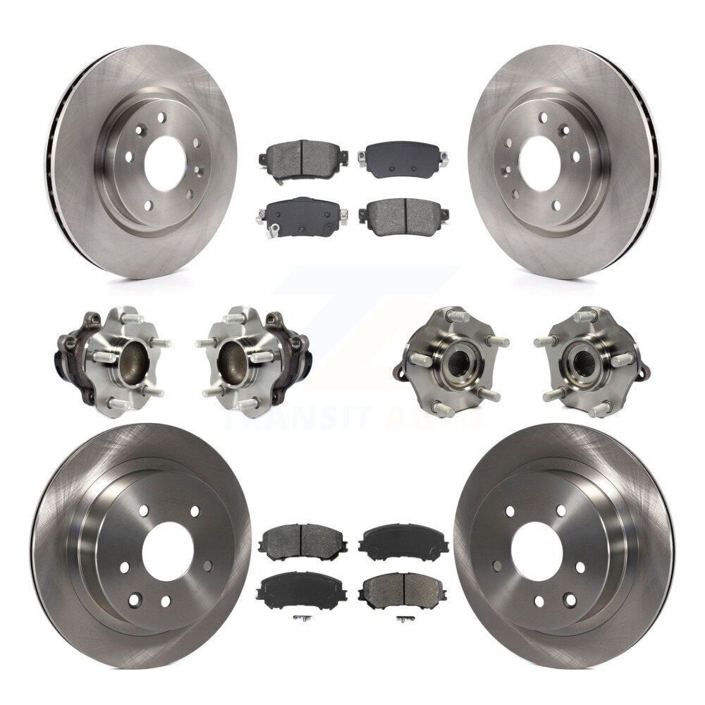 Front Rear Hub Bearing Brake Rotor Pads Kit (10Pc) For 2019 Nissan Rogue Sport S with FWD KBB-128565