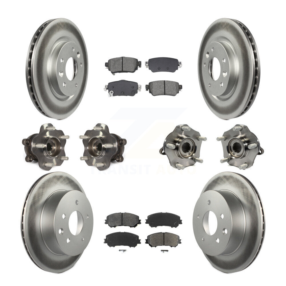 Front Rear Hub Bearing Coat Brake Rotor Pads Kit (10Pc) For Nissan Rogue Sport S with AWD KBB-128693