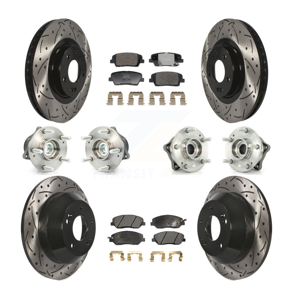 Front Rear Hub Bearing Coated Disc Brake Rotor And Pad Kit (10Pc) For Hyundai Santa Fe XL KBB-128803