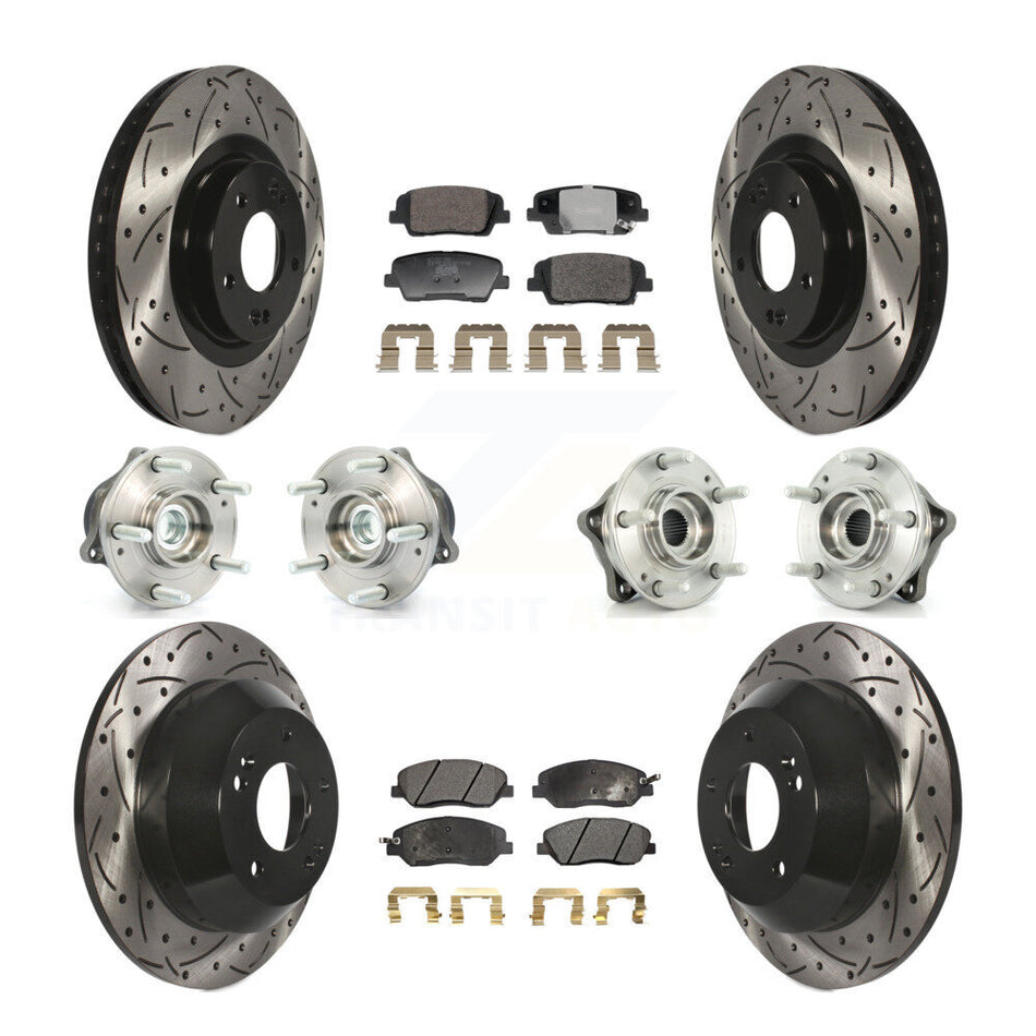 Front Rear Hub Bearing Coated Disc Brake Rotor And Pad Kit (10Pc) For Hyundai Santa Fe XL KBB-128803