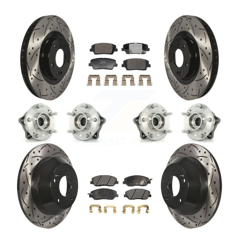 Front Rear Hub Bearing Coated Disc Brake Rotor And Pad Kit (10Pc) For Hyundai Santa Fe XL KBB-128804