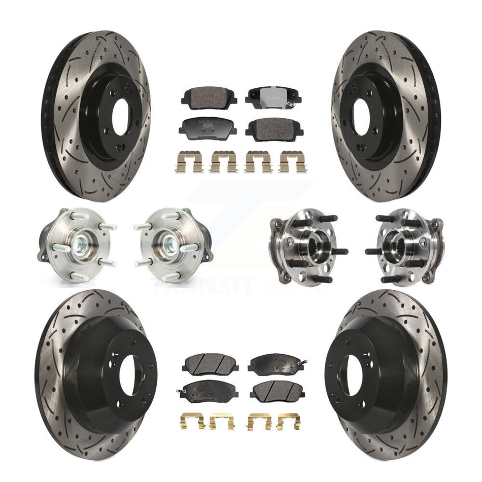 Front Rear Hub Bearing Coated Disc Brake Rotor And Pad Kit (10Pc) For Hyundai Santa Fe XL KBB-128805