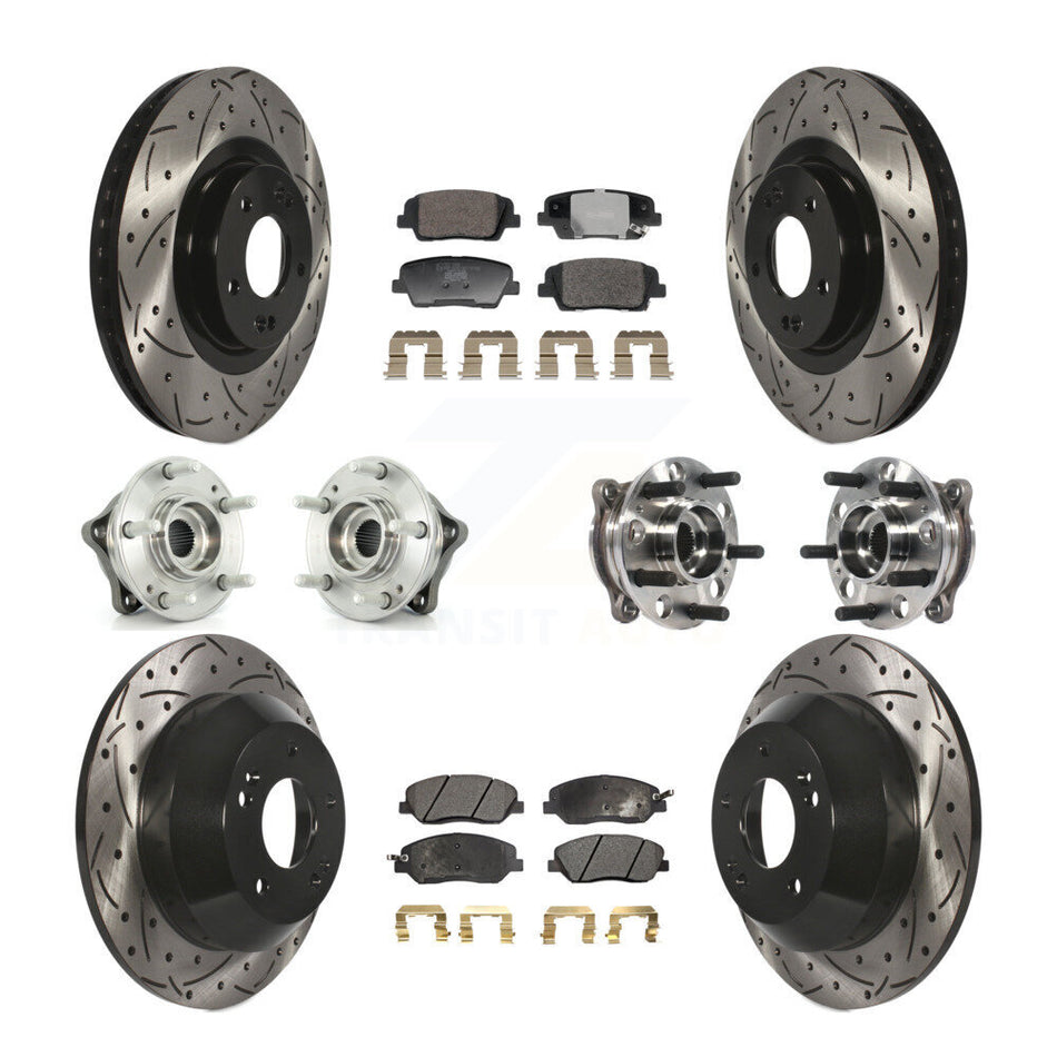 Front Rear Hub Bearing Coated Disc Brake Rotor And Pad Kit (10Pc) For Hyundai Santa Fe XL KBB-128806