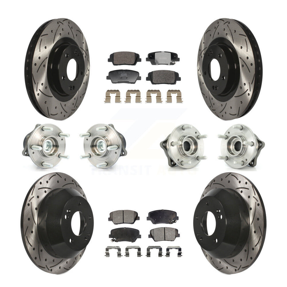 Front Rear Hub Bearing Coated Brake Rotor & Pad Kit (10Pc) For Hyundai Santa Fe Sport Kia KBB-128807