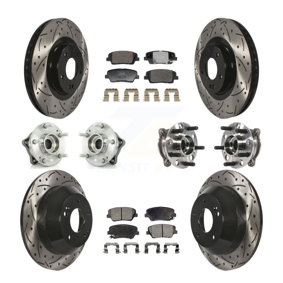 Front Rear Hub Bearing Coated Disc Brake Rotor Pads Kit (10Pc) For Hyundai Santa Fe Sport KBB-128810