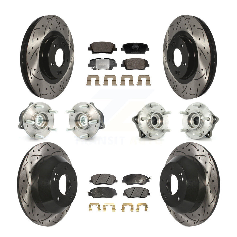 Front Rear Hub Bearing Coated Disc Brake Rotor And Pad Kit (10Pc) For Hyundai Santa Fe XL KBB-128834