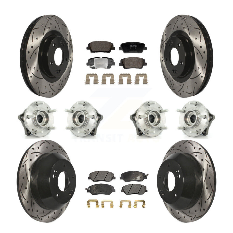 Front Rear Hub Bearing Coated Disc Brake Rotor And Pad Kit (10Pc) For Hyundai Santa Fe XL KBB-128835