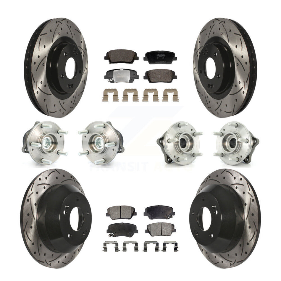 Front Rear Hub Bearing Coated Brake Rotor & Pad Kit (10Pc) For Hyundai Santa Fe Sport Kia KBB-128838